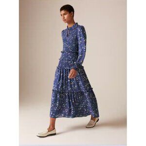ME+EM Intricate Floral Print Shirred Tiered Maxi Dress Long Sleeve Blue Size 6